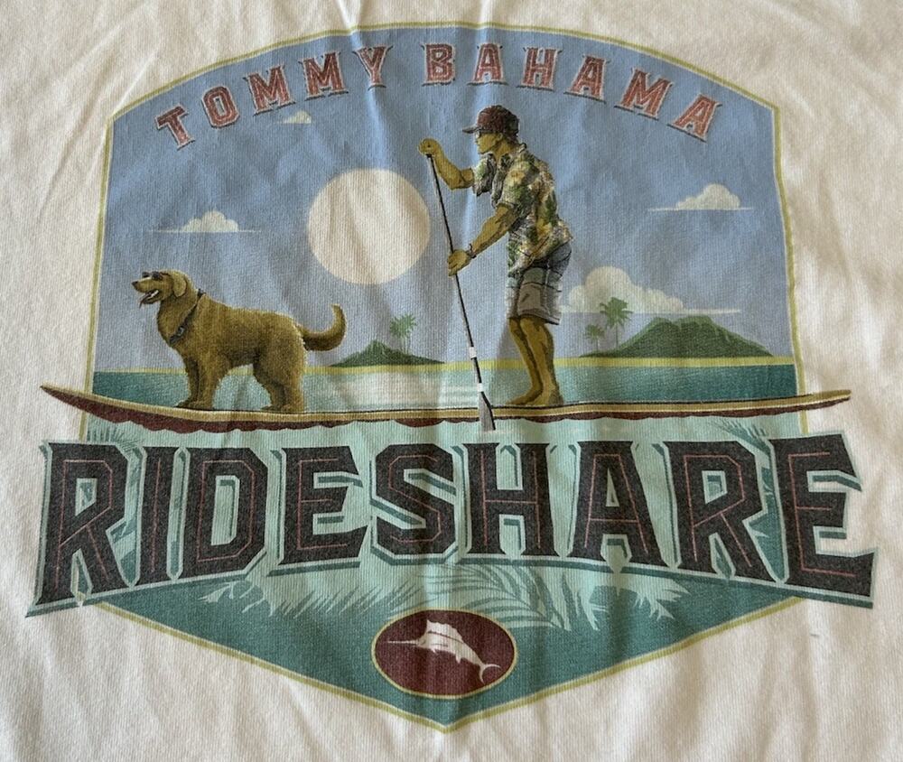 Tommy Bahama Men T-Shirt 2XL Rideshare Dog Paddle Board Ocean BFF 100% Cotton